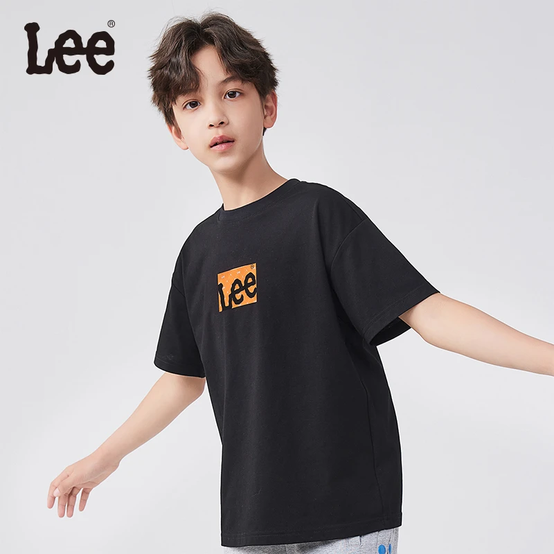 Leekids夏季休闲时尚透气柔软宽松儿童印花圆领纯棉t恤