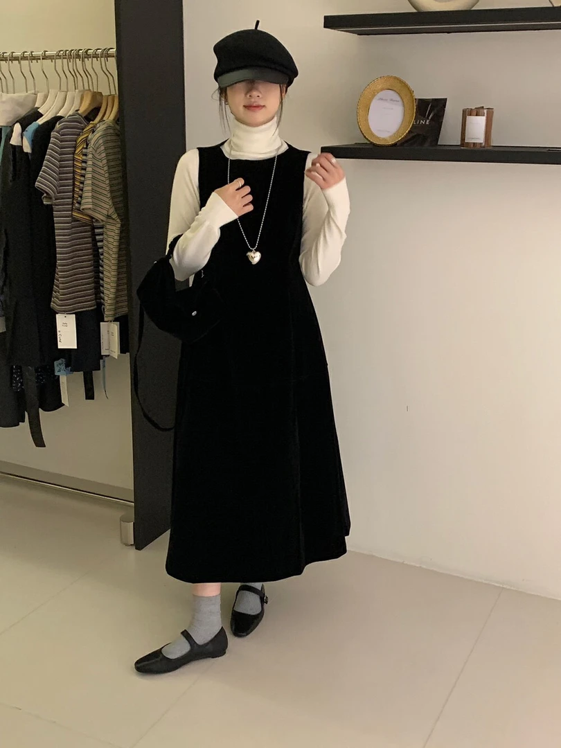 F·【香香裙】秋冬高级优雅气质收腰款显瘦丝绒裙（配包）