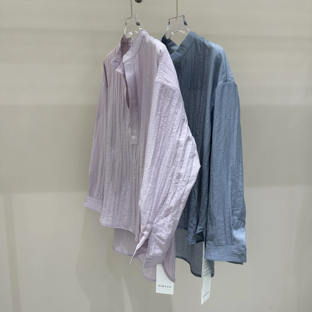 XIMTUU夏季新款长袖纯色立领衬衫女装防晒衣百搭D2504153