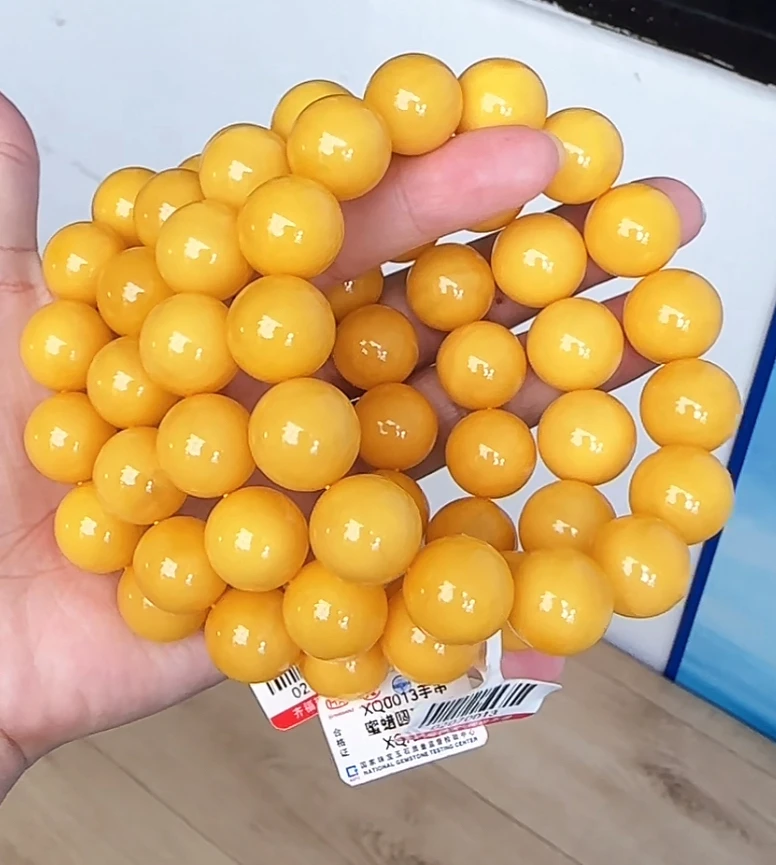 【齐福珠宝】XQ0013/15mm特级俄料色标正黄圆珠手串 （多样性发其一）
