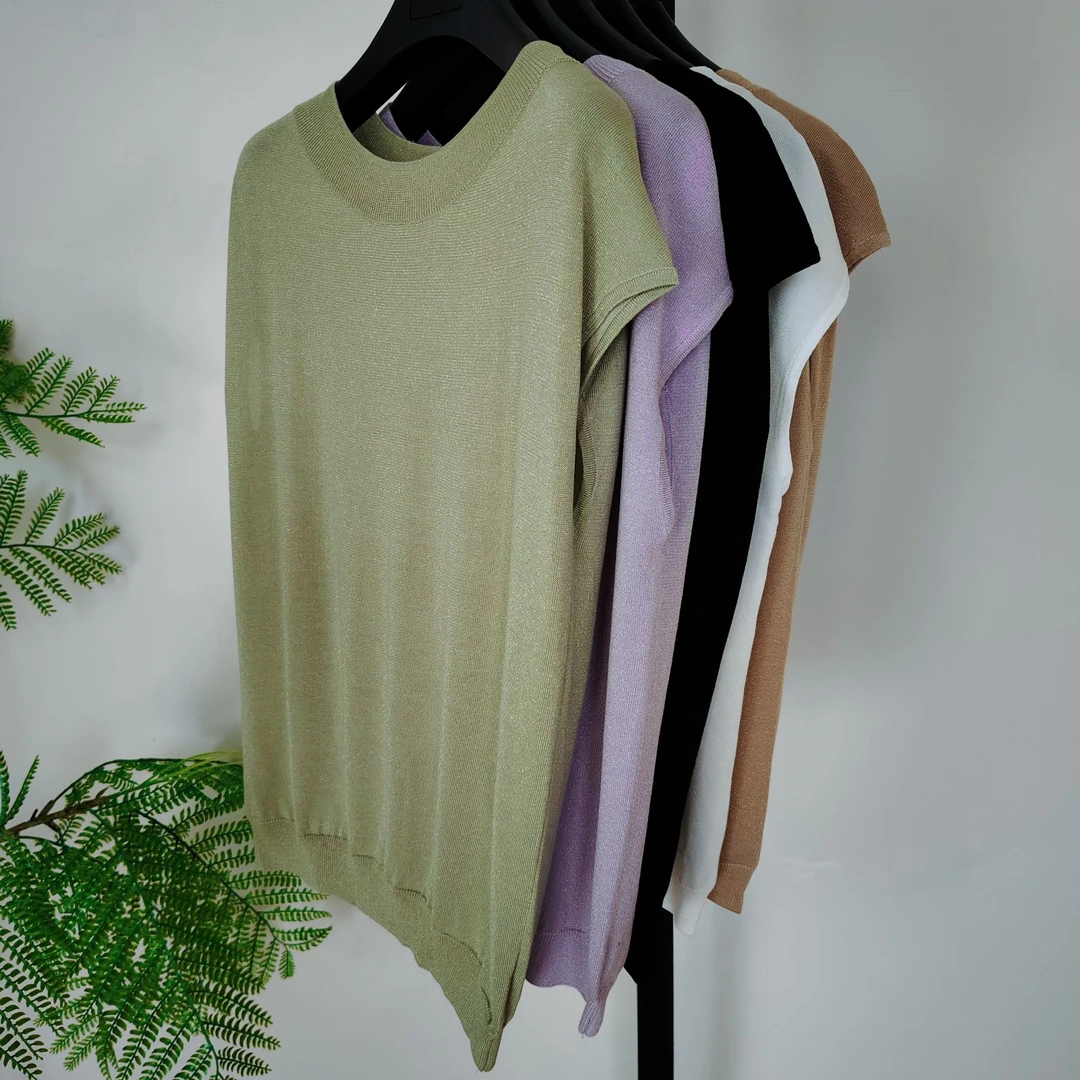 G夏季新款时尚百搭纯色圆领莱赛尔显瘦套头衫