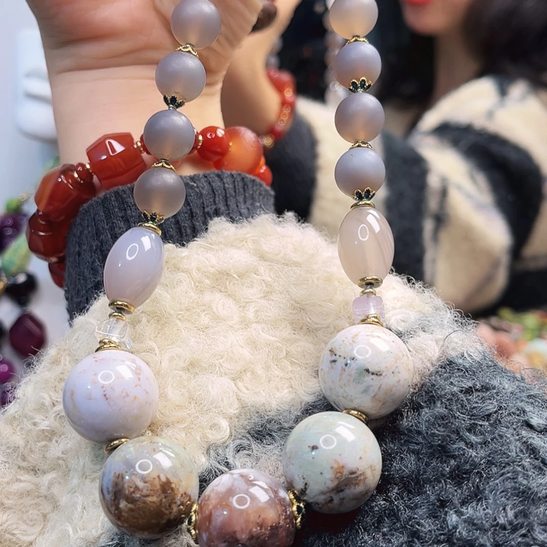 玛瑙/玉髓未镶嵌颈饰松长45