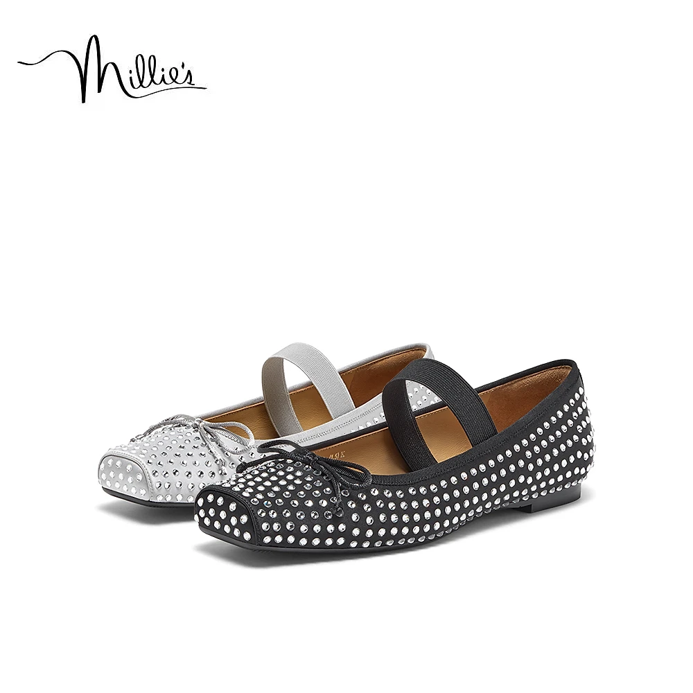 millie's妙丽方头猪鼻亮钻时尚舒适玛丽珍鞋女单鞋LFA03CQ4