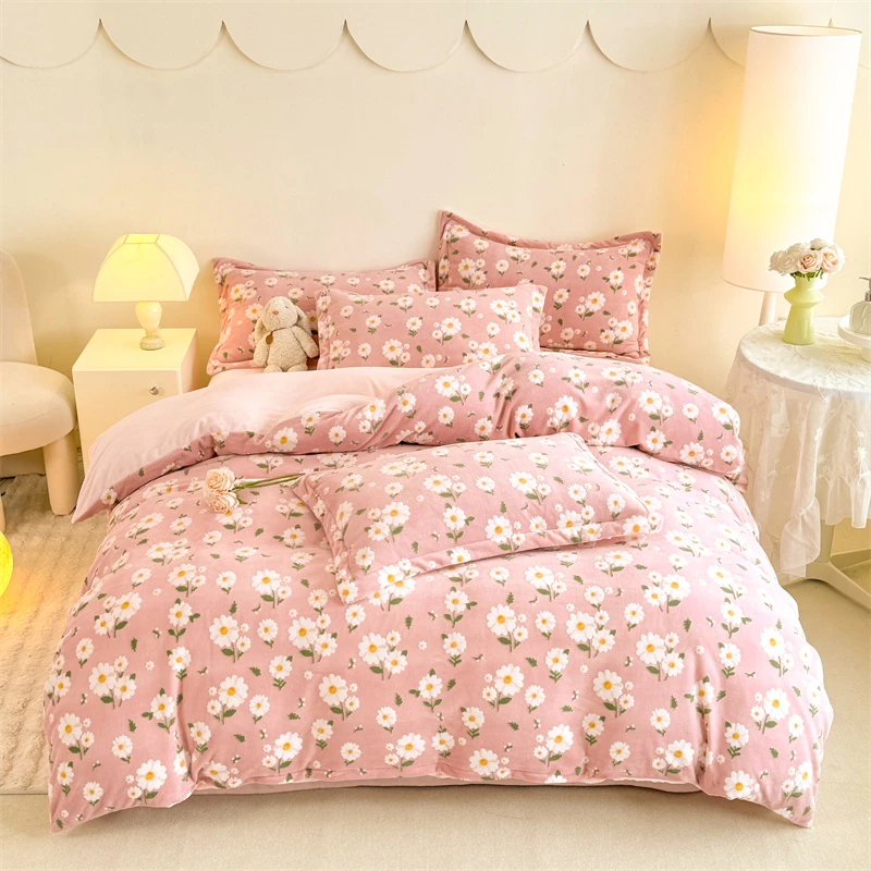 立体雕花牛奶绒四件套-清新小花