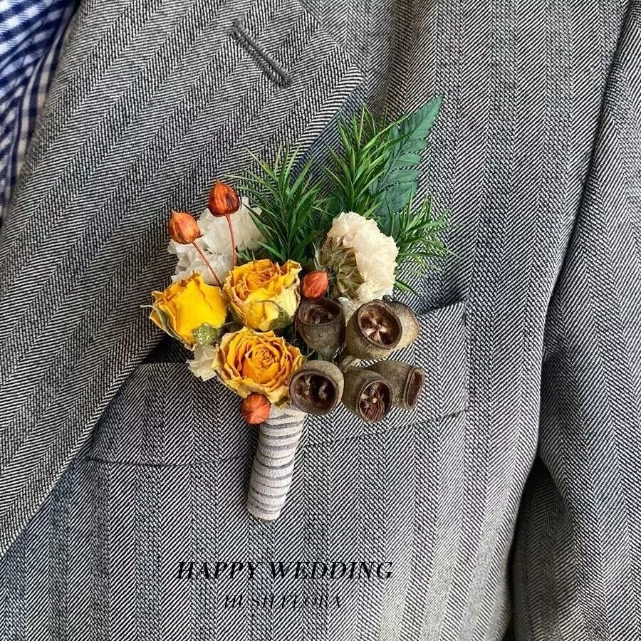 永生花干花婚礼胸花伴娘新郎新娘配饰手腕花道具叶脉玫瑰