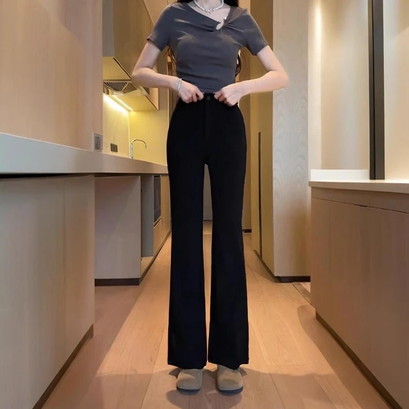 舒适感满分~冰丝微喇休闲裤女夏季薄款小个子弹力垂感阔腿西装裤