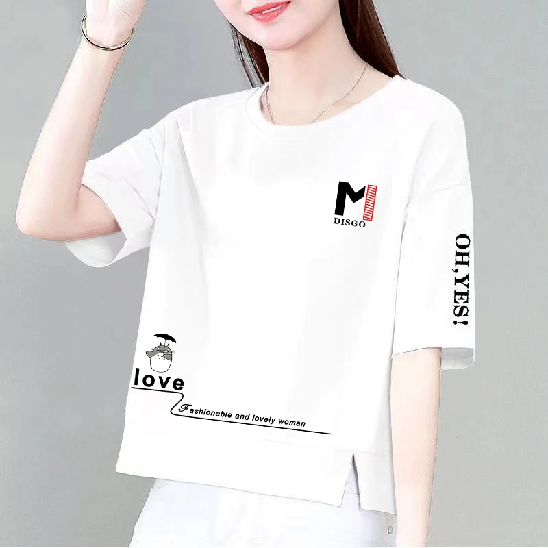 夏季新款纯棉短袖T恤女减龄别致开叉短款设计感宽松显瘦遮肉上衣