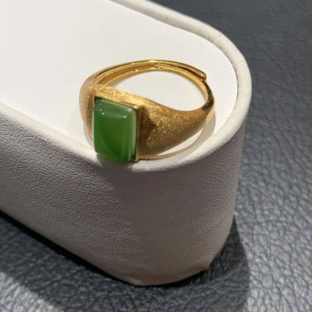 s925碧玉方形拉丝戒指