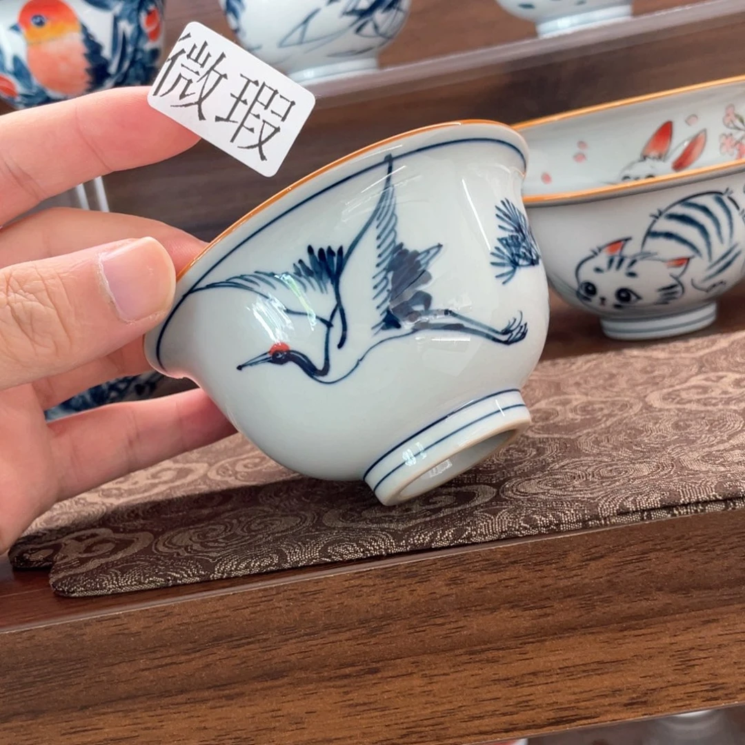 釉下手绘茶具微瑕