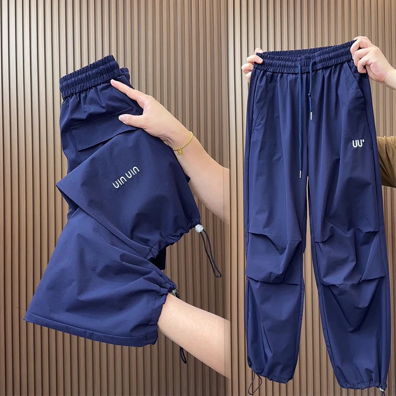 夏季新款工装裤女裤宽松显瘦松紧腰时尚休闲百搭直筒速干裤束脚裤