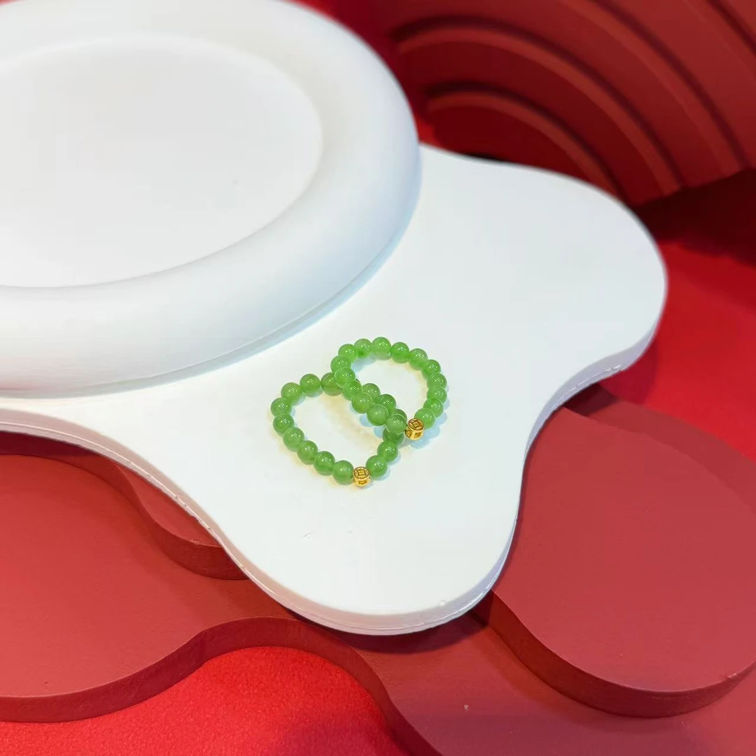 S925银钱钱镶嵌4mm碧玉戒圈（多样性发其一）HNZ12829