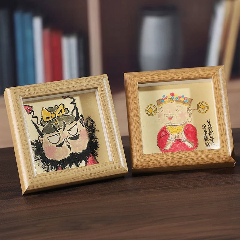 财神爷钟馗绘画相框摆台人民币神像礼物办公室桌面发财摆件装饰画