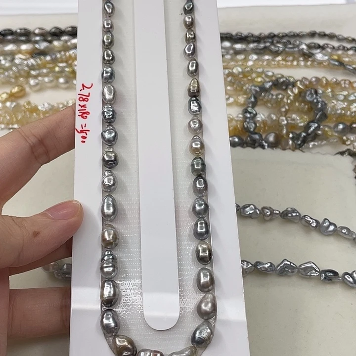 海水珍珠颈饰银S925镶嵌keshi珍珠项链