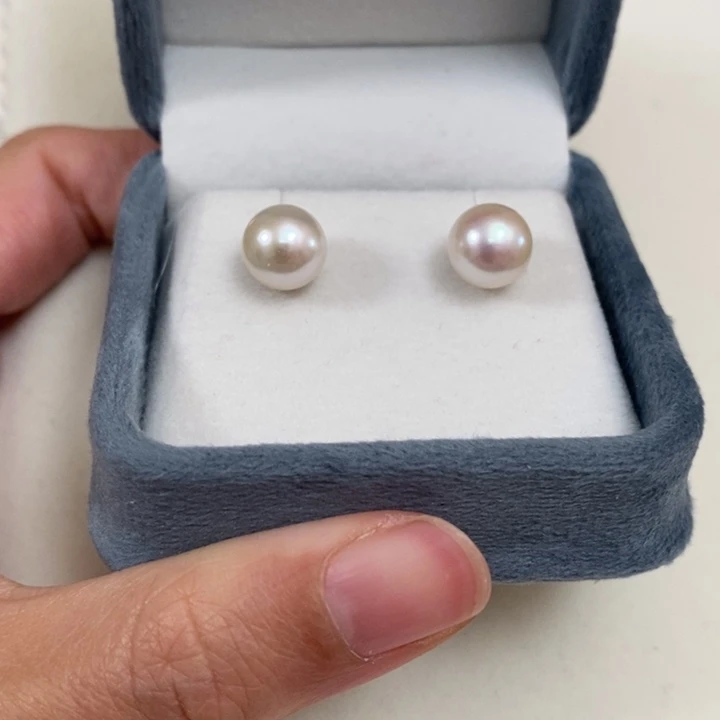 淡水珍珠耳饰银S925镶嵌9-10