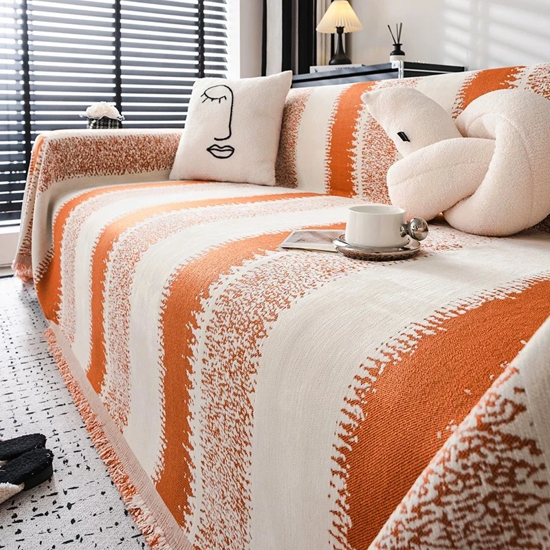 【时光线条】雪尼尔全盖奶油风沙发盖布四季通用防滑防猫抓一片式