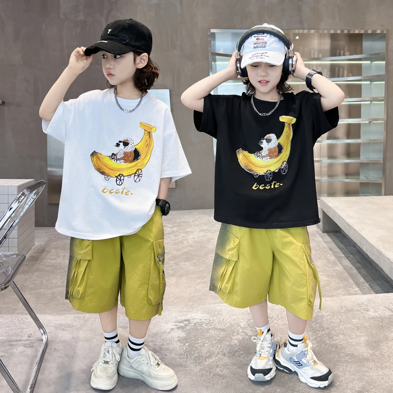 男童韩版夏装套装帅气短袖2025新款儿童装夏季中大童两件套t恤潮T