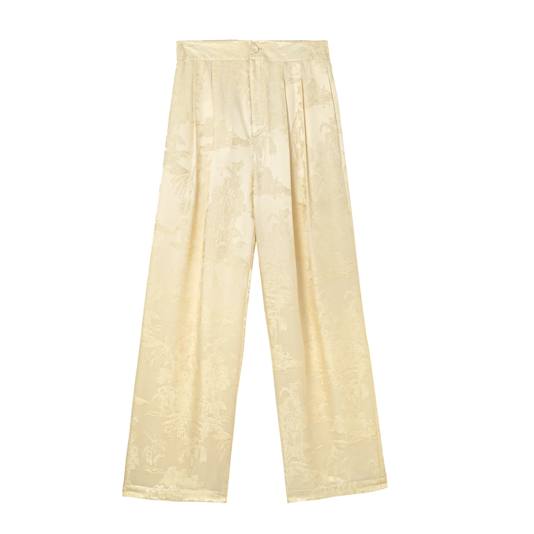 【怀瑾】新中式桑蚕丝裤子百搭宽松阔腿裤国风休闲复古A522105