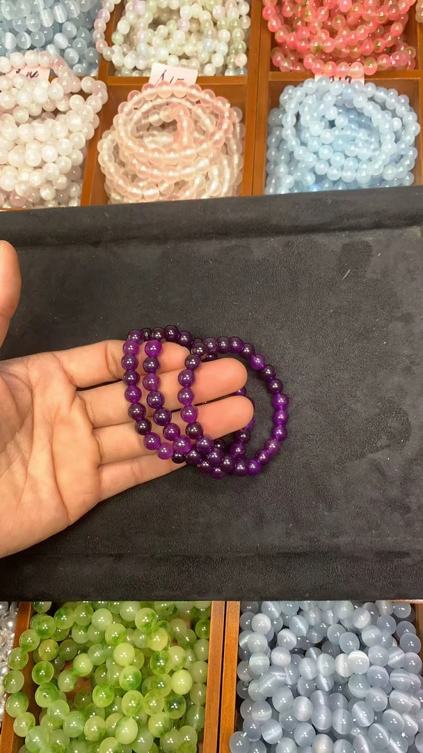 原创设计圆珠玉石手串气质素圈-19