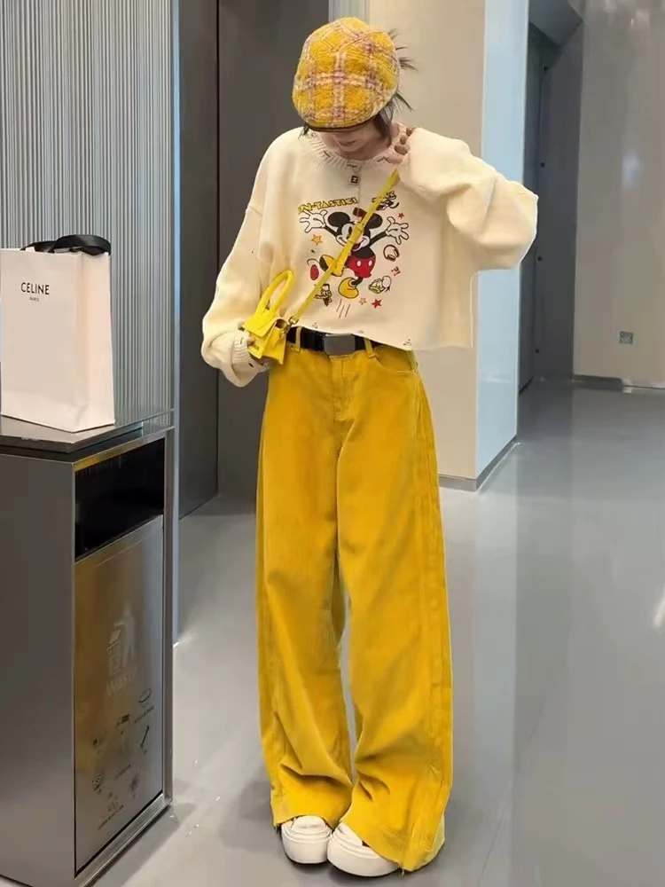 【碧】黄色阔腿牛仔裤女夏季多巴胺穿搭2025新款宽松垂感拖地直筒裤