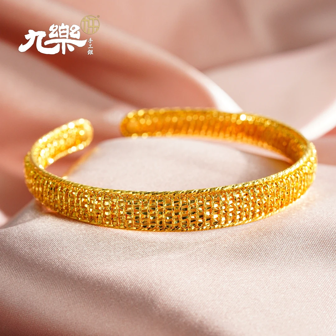 九乐 足银手镯 金光璀璨手镯轻奢氛围感小众首饰999纯银镯子时尚