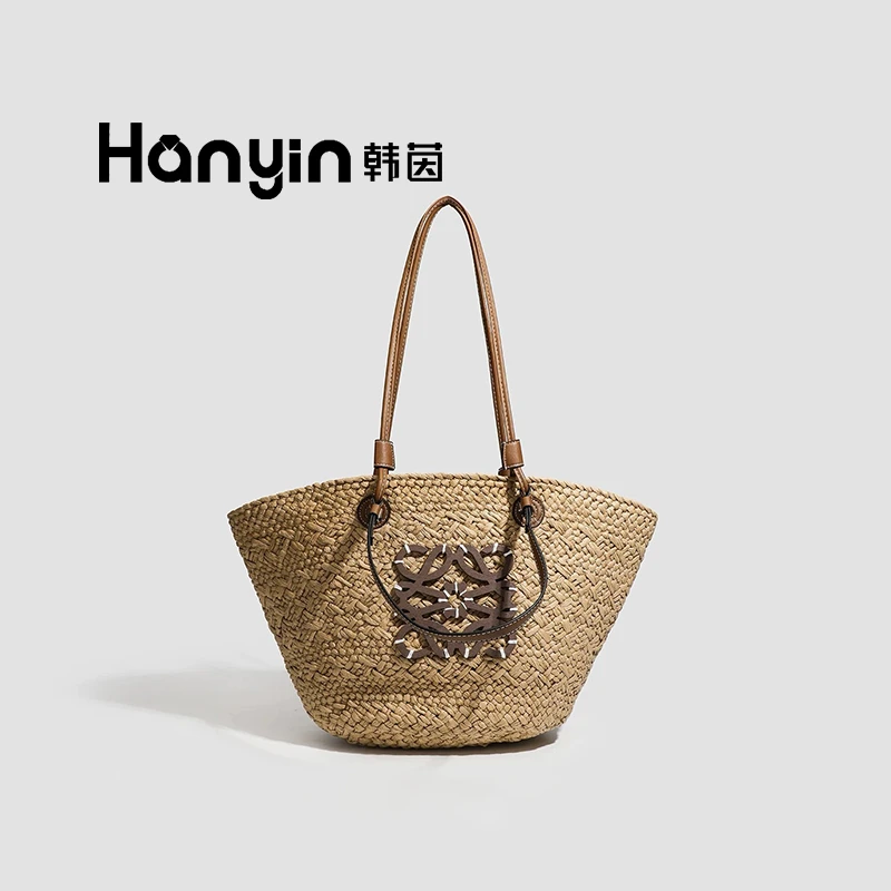 非金属木质吊坠 高定大号拉菲草编织月饼手提包包AAA