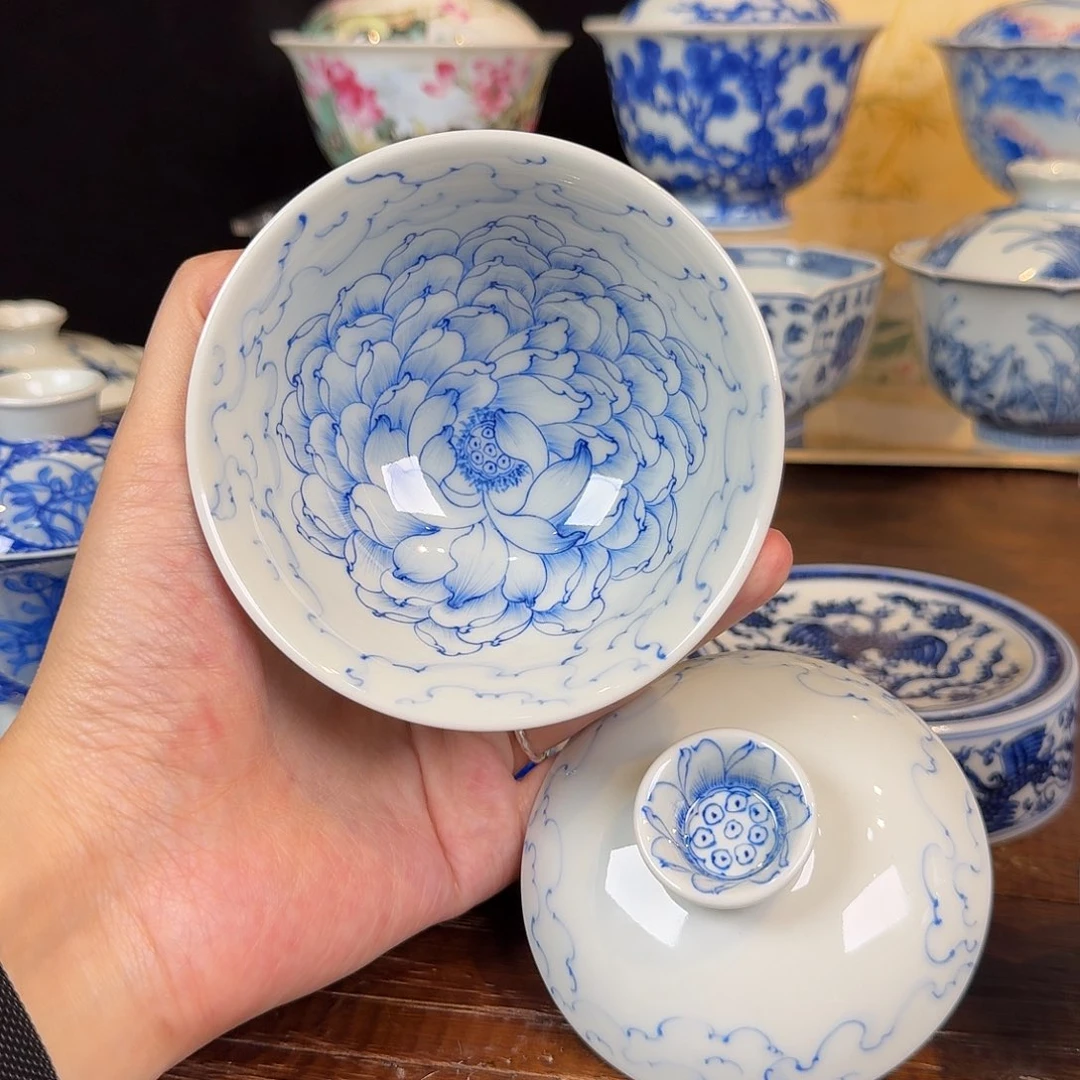 青樵轩花开灿烂盖碗