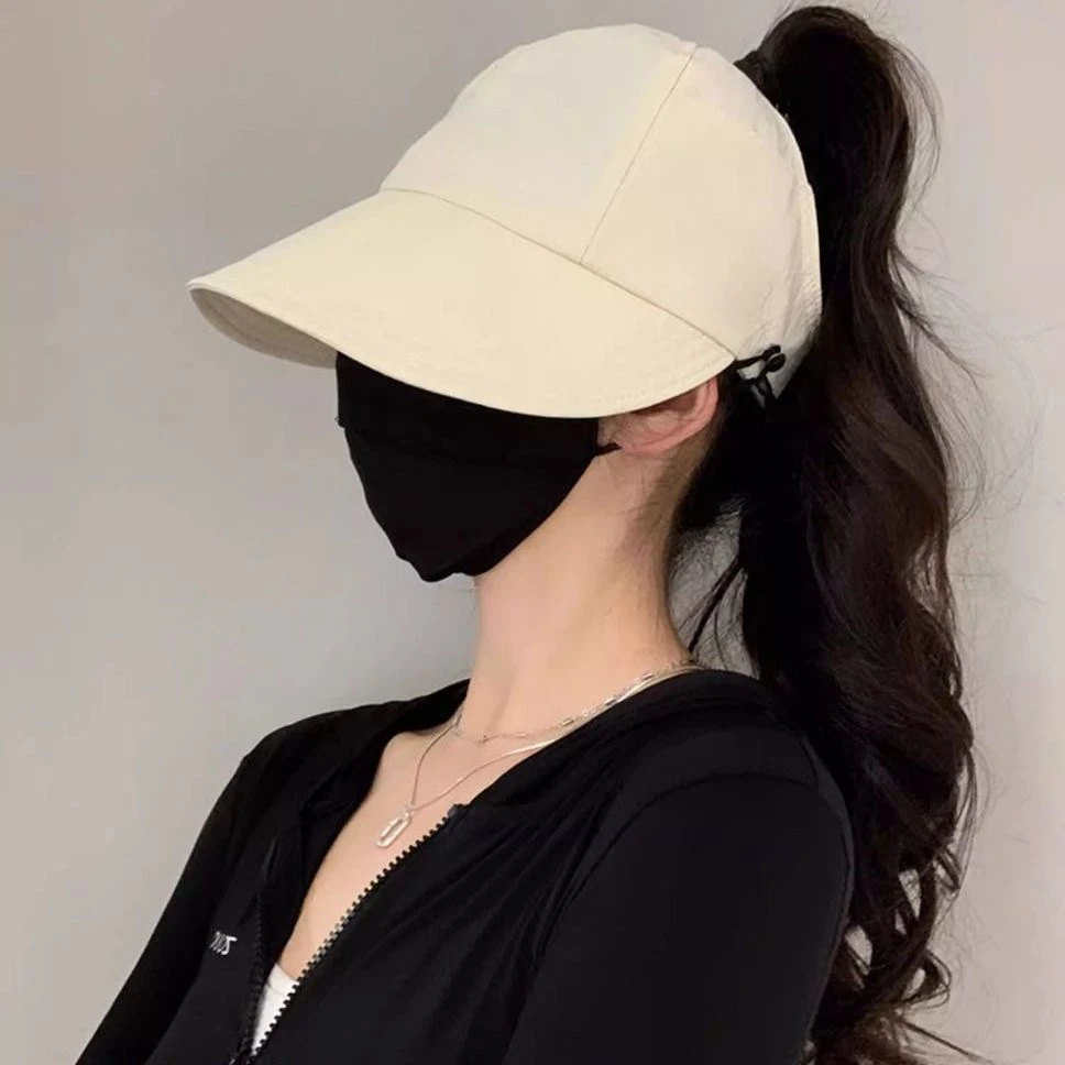 扎高马尾空顶渔夫帽可挂口罩遮阳帽显脸小防晒户外速干鸭舌帽子女