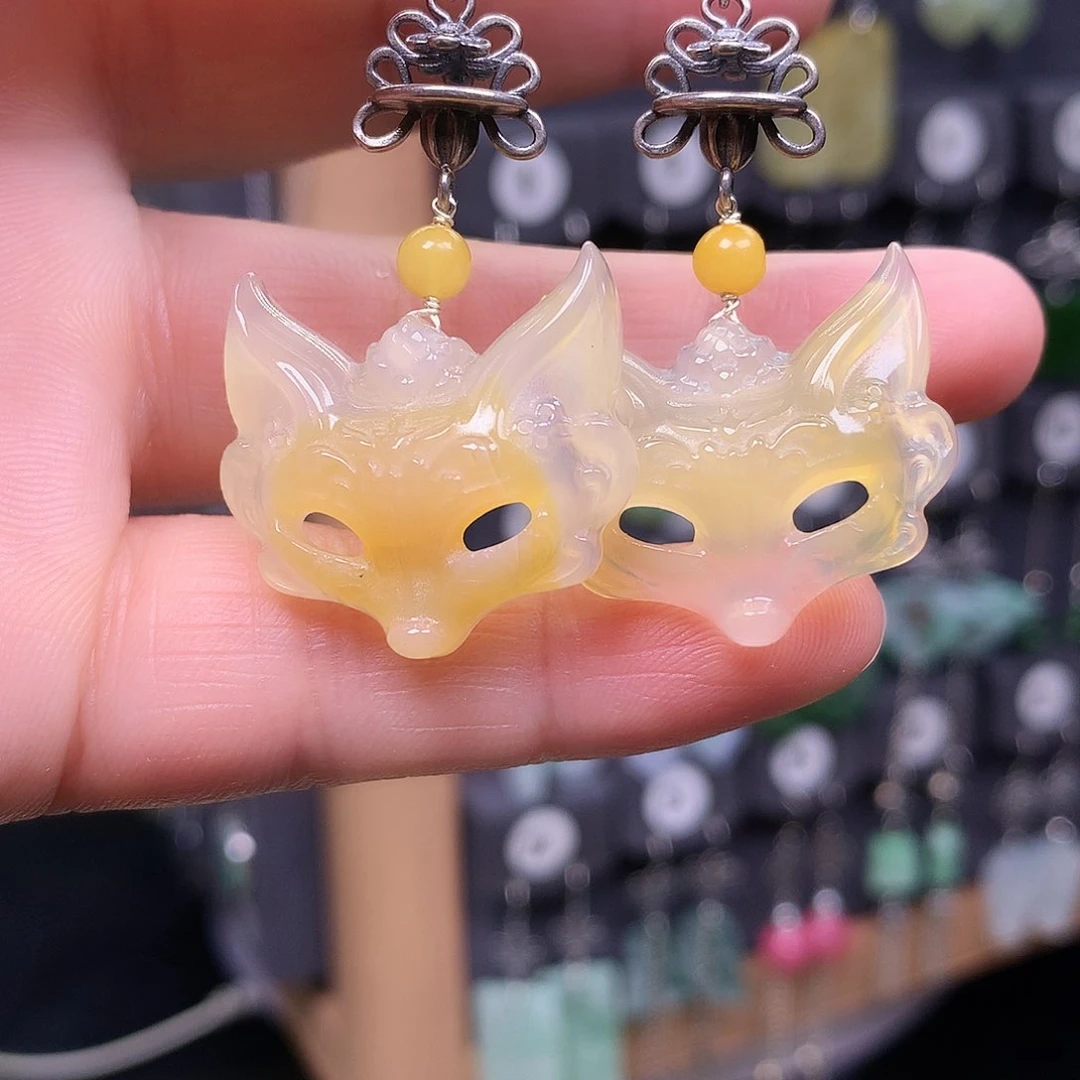 玛瑙/玉髓耳坠银S925镶嵌和****石