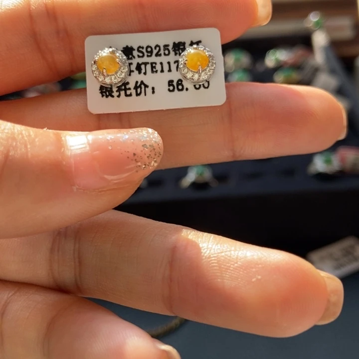 翡翠耳饰银S925镶嵌耳钉