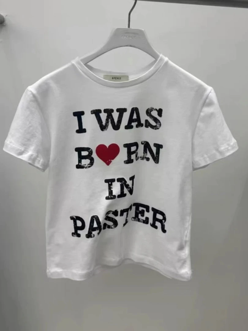 韩国单 白色字母爱心印花T恤