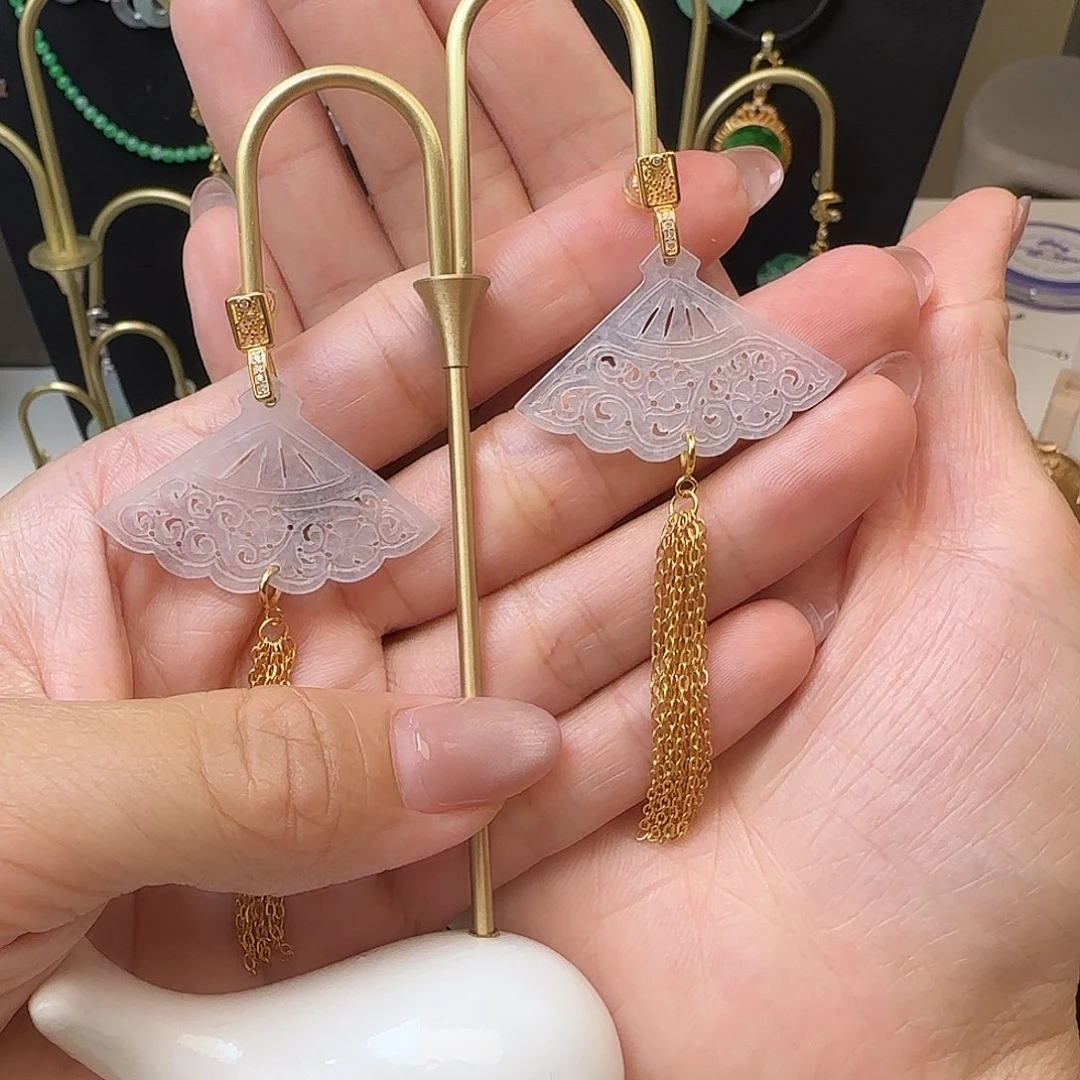 南***雪翡翠银S925镶嵌耳饰耳钉款