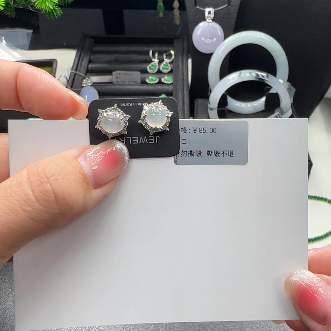 翡翠银S925镶嵌耳饰翡翠耳饰
