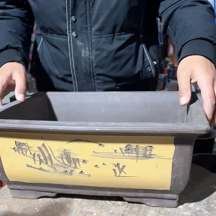 紫砂39黄色马槽花盆