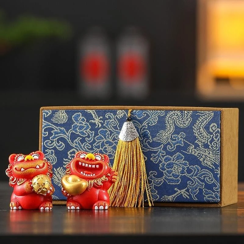 欢喜国潮风狮爷狮子摆件高级感小众办公室工位桌面茶桌装饰工艺品