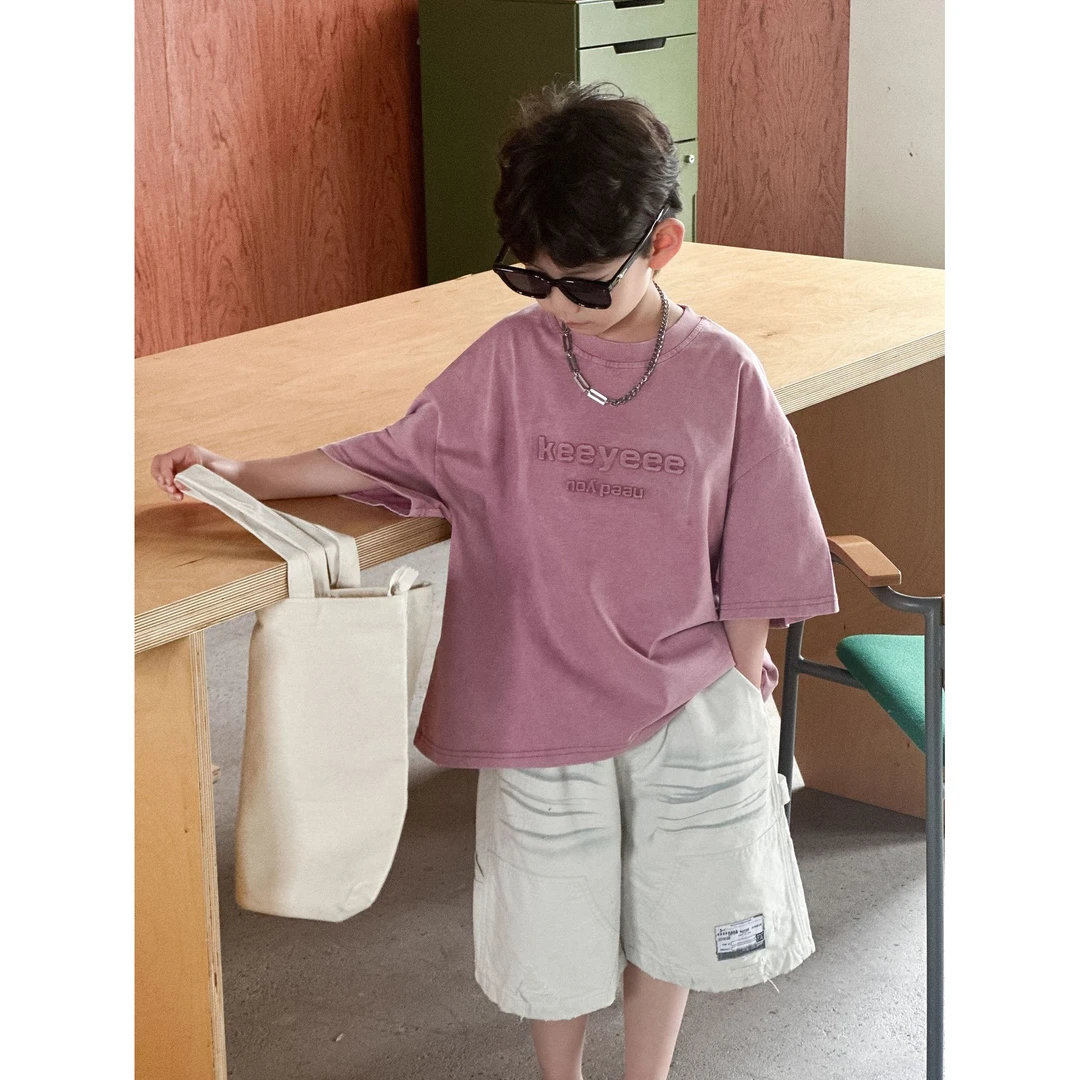 男童夏季短袖T恤2025新款儿童韩版半袖上衣男孩洋气立体字母潮t恤