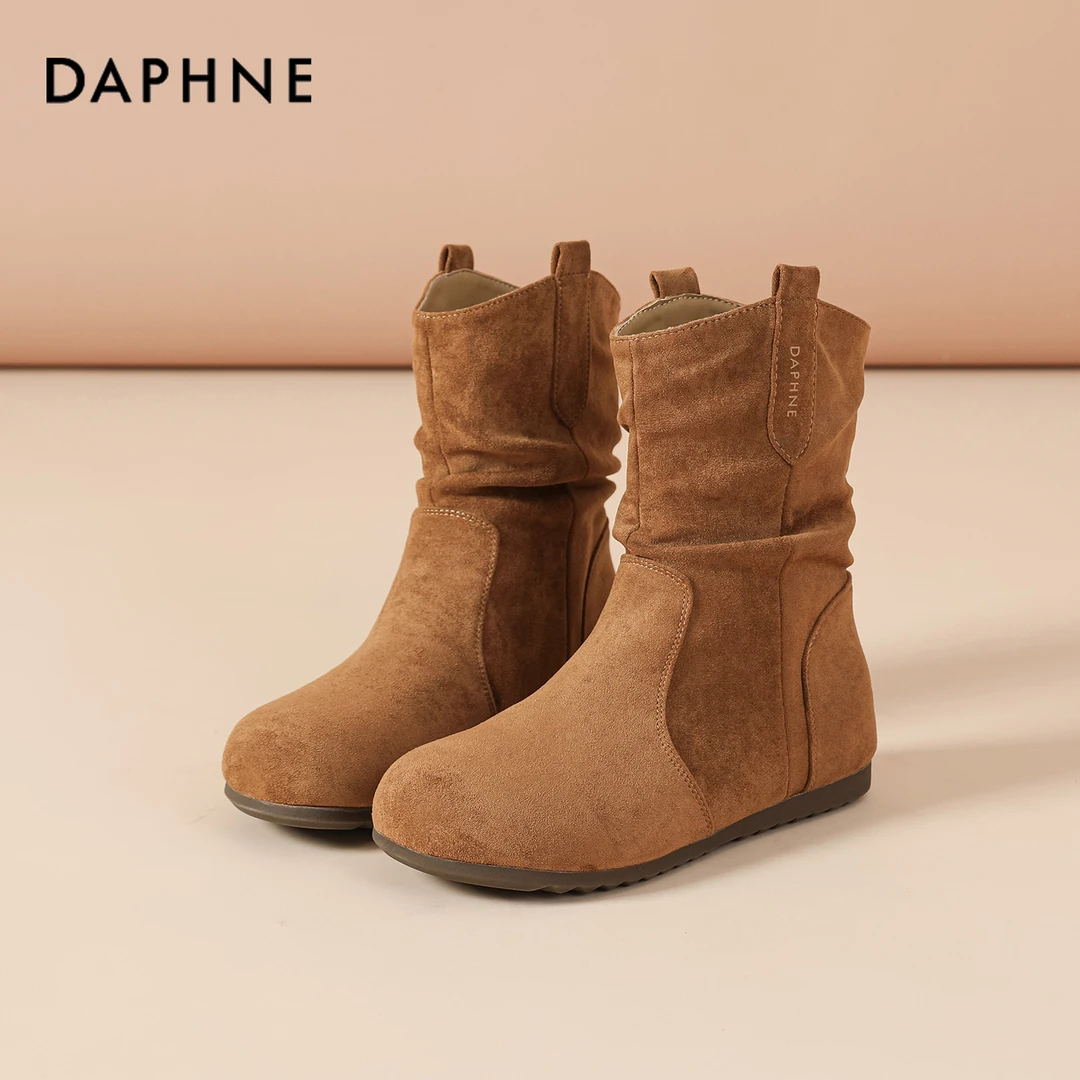 达芙妮马丁靴女秋冬2025新款加绒短靴复古勃肯靴棕色堆堆靴瘦瘦靴