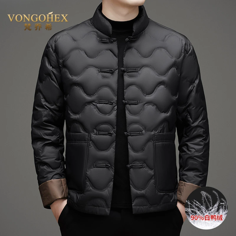 VONGOHEX新中式唐装休闲羽绒服男士冬季复古立领盘扣中国风羽绒衣