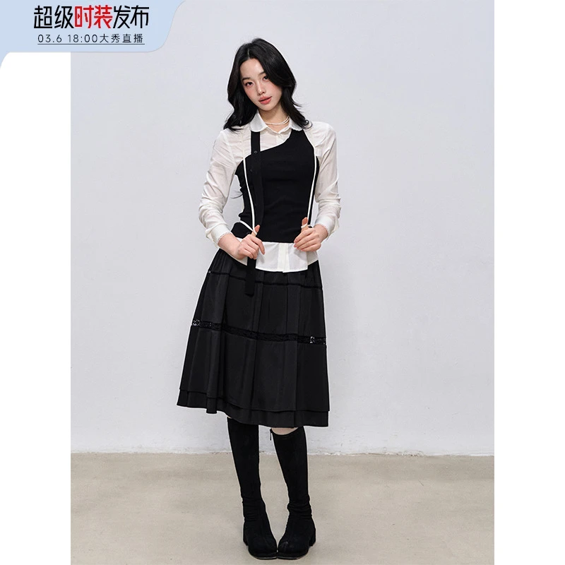 【定时开售7号】LLDC 超级时装发布 优雅蕾丝拼接中长款半身裙女