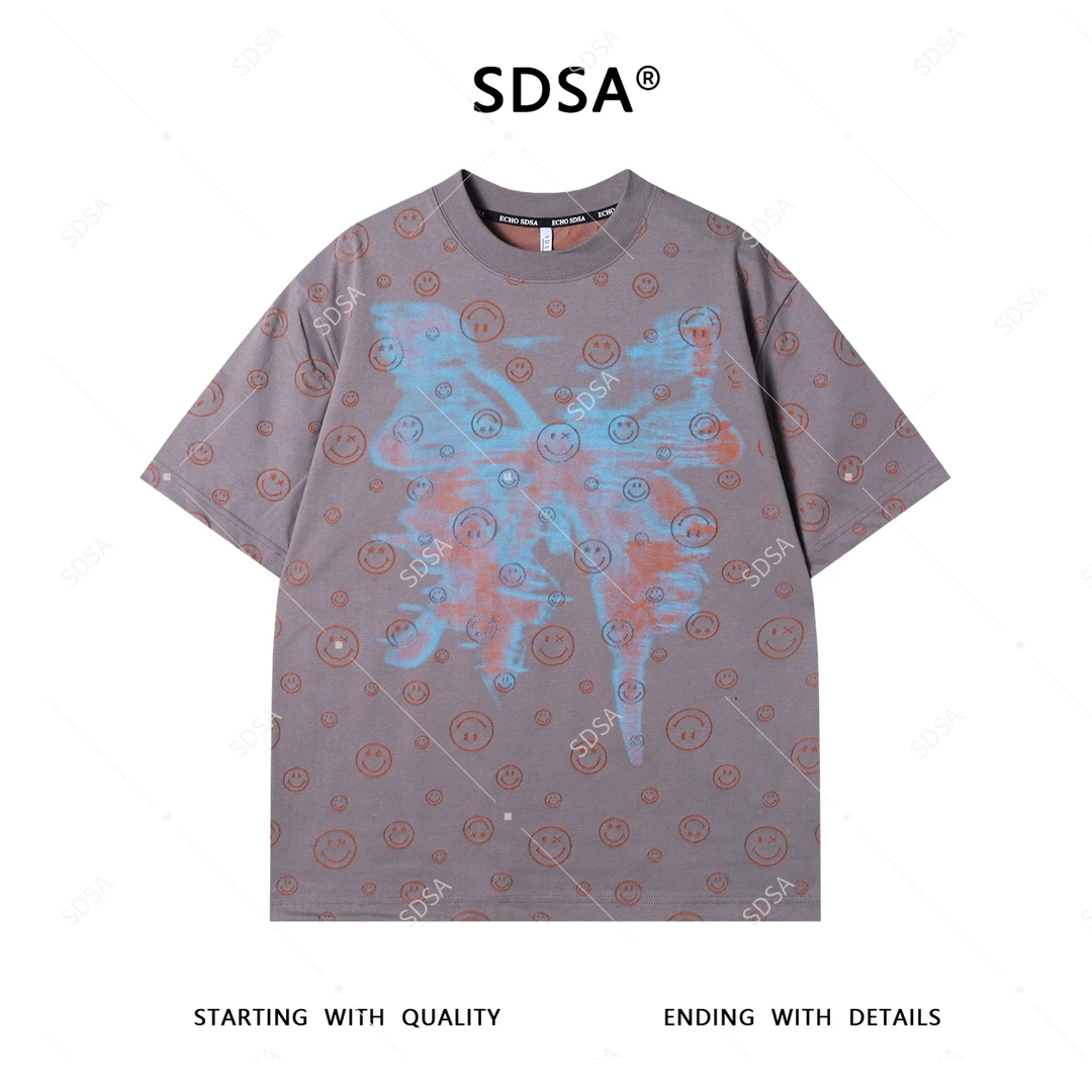 SDSA夏季新款男士痞帅割破笑脸蝴蝶印花设计圆领短袖T恤时尚百搭