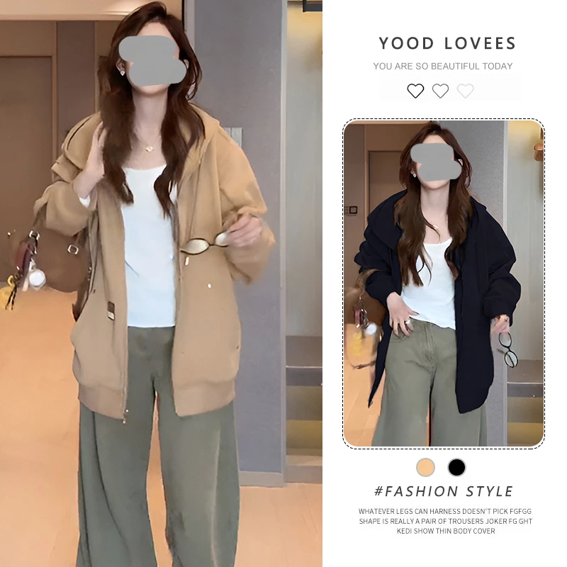 简约风连帽卫2025春秋季新款短外套女韩系慵懒风正肩穿搭开衫上衣