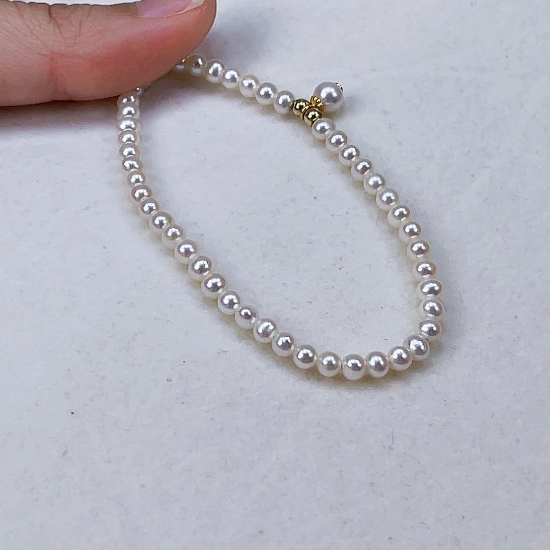 银S925镶嵌手绳淡水珍珠3.5-4小米珠手链小滴溜