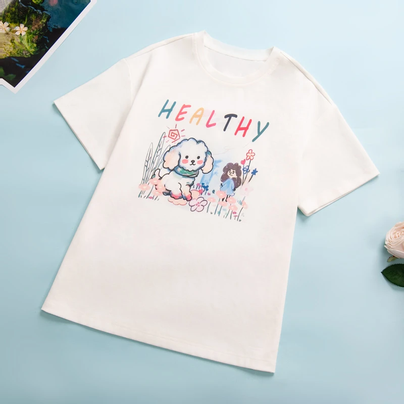 2111女童t恤新款爆款印花短袖宽松休闲圆领夏季大童上衣女孩童装