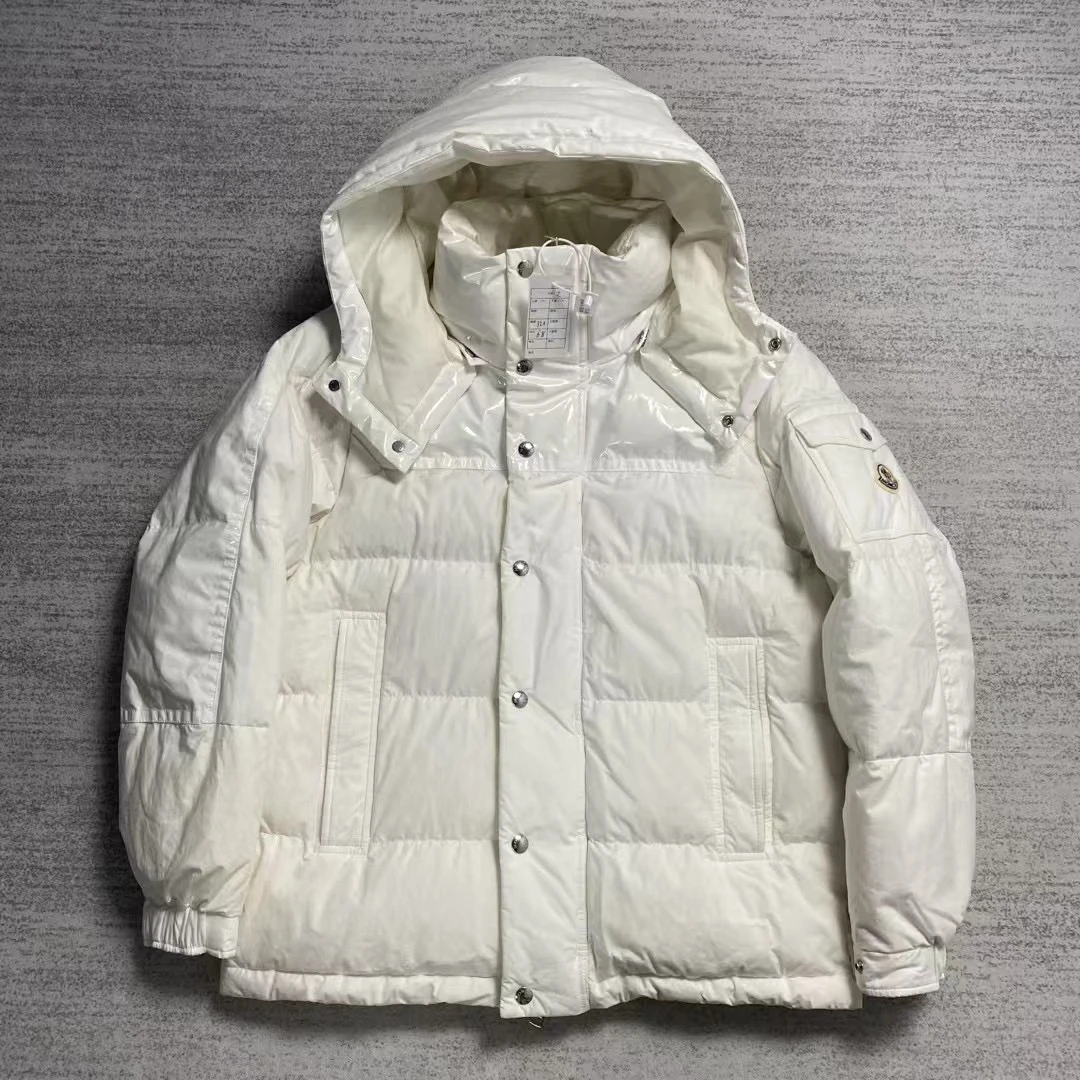 99新 MONCLER 盟可睐 蒙口白色CHARDON亮面拼接logo连帽羽绒服2码