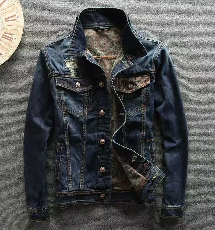 春秋季潮流男士修身复古上衣怀旧夹克蓝色褂子高级感痞帅牛仔外套