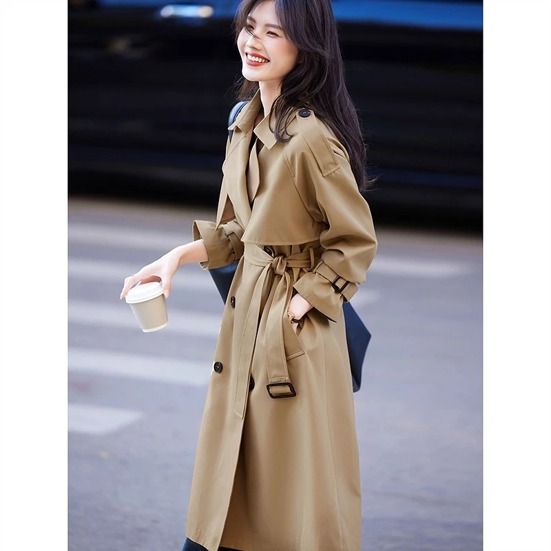 【纪朵研】8078#秋季时尚高级感休闲中款韩版宽松英伦风外套风衣女