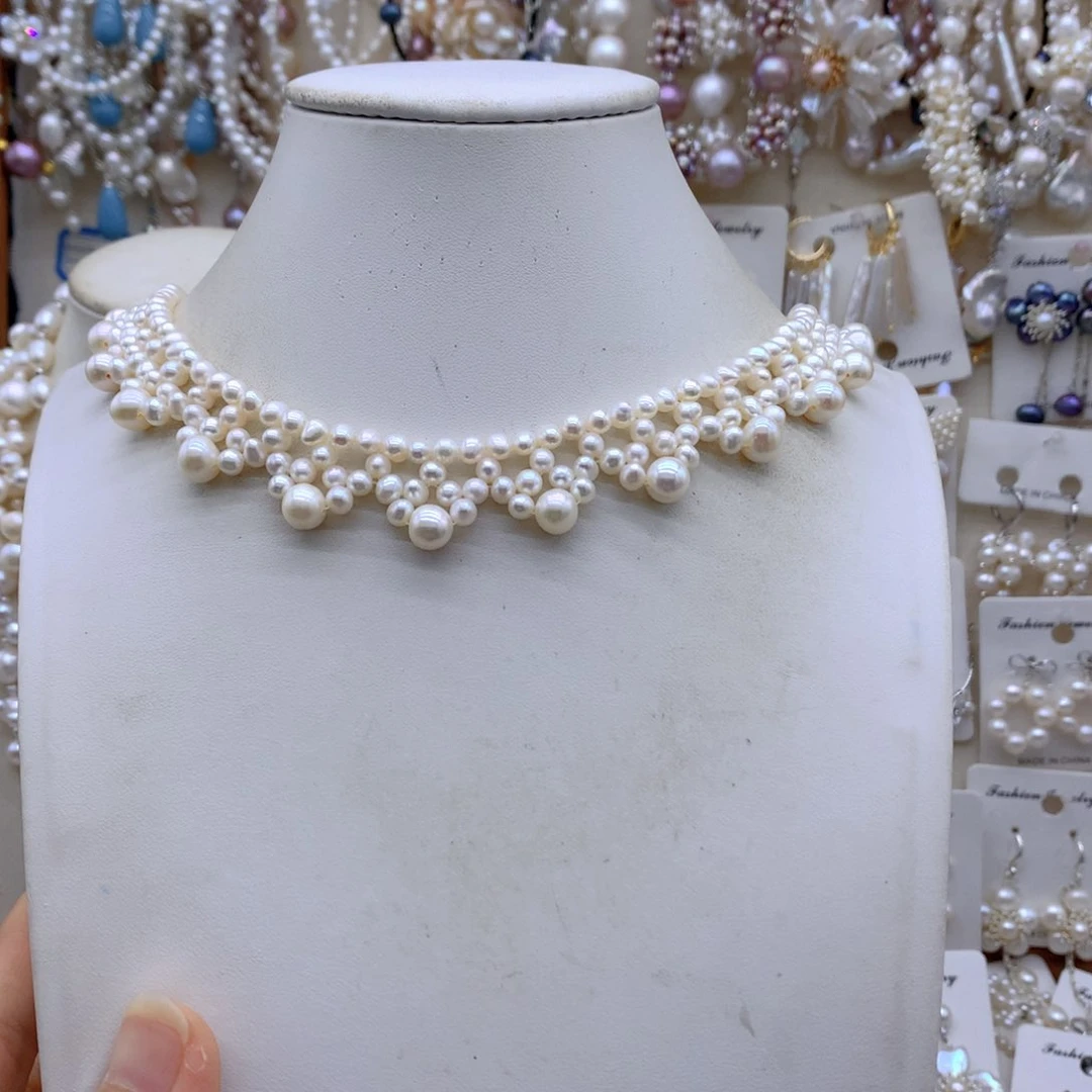 浅***迹银S925镶嵌淡水珍珠项链耳饰