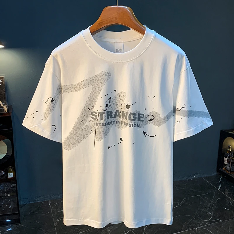 夏季新款纯棉短袖T恤男印花宽松薄款衣服高支精纺体恤