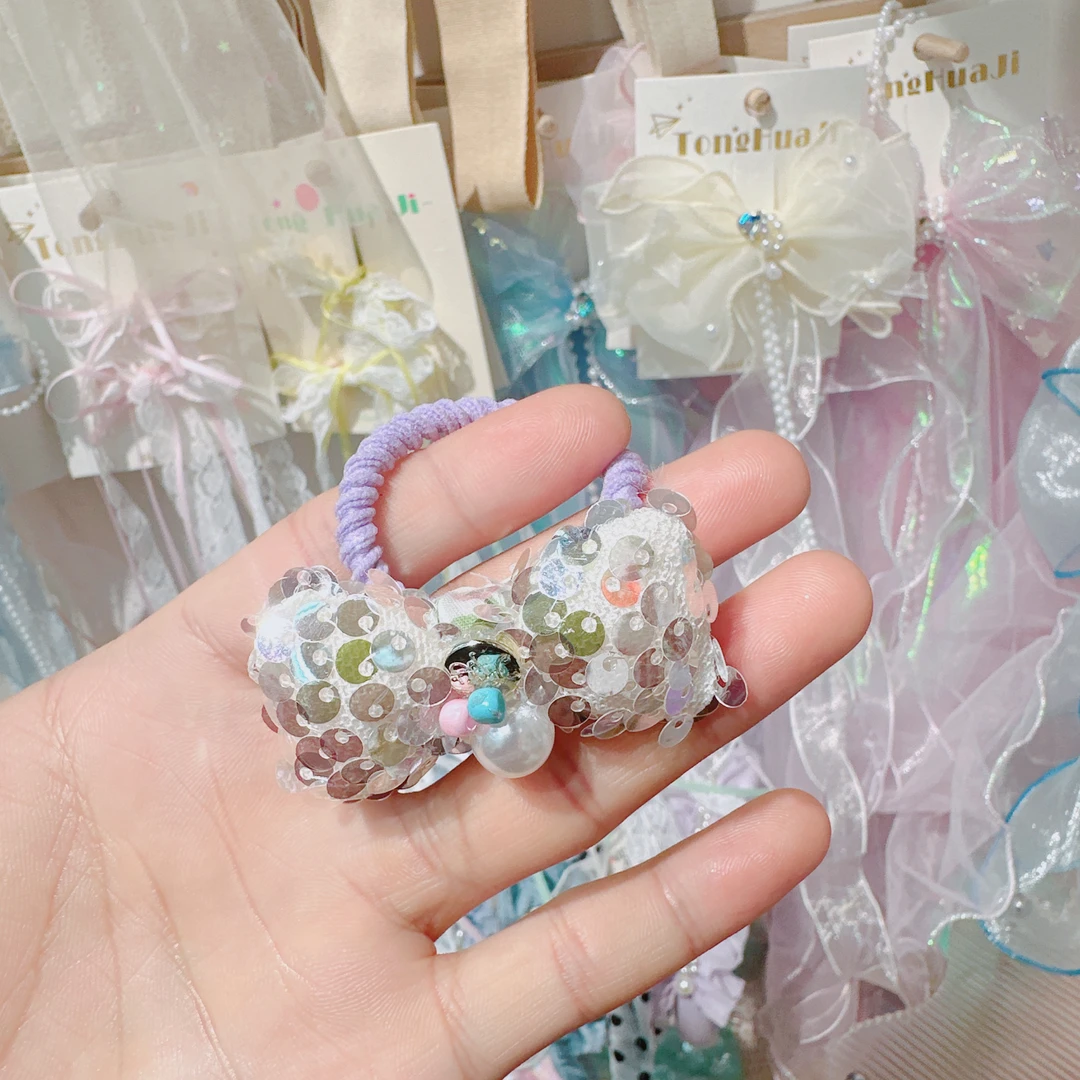 A014-银紫色亮片发圈一对【满15包邮发货】可爱仙女儿童发饰