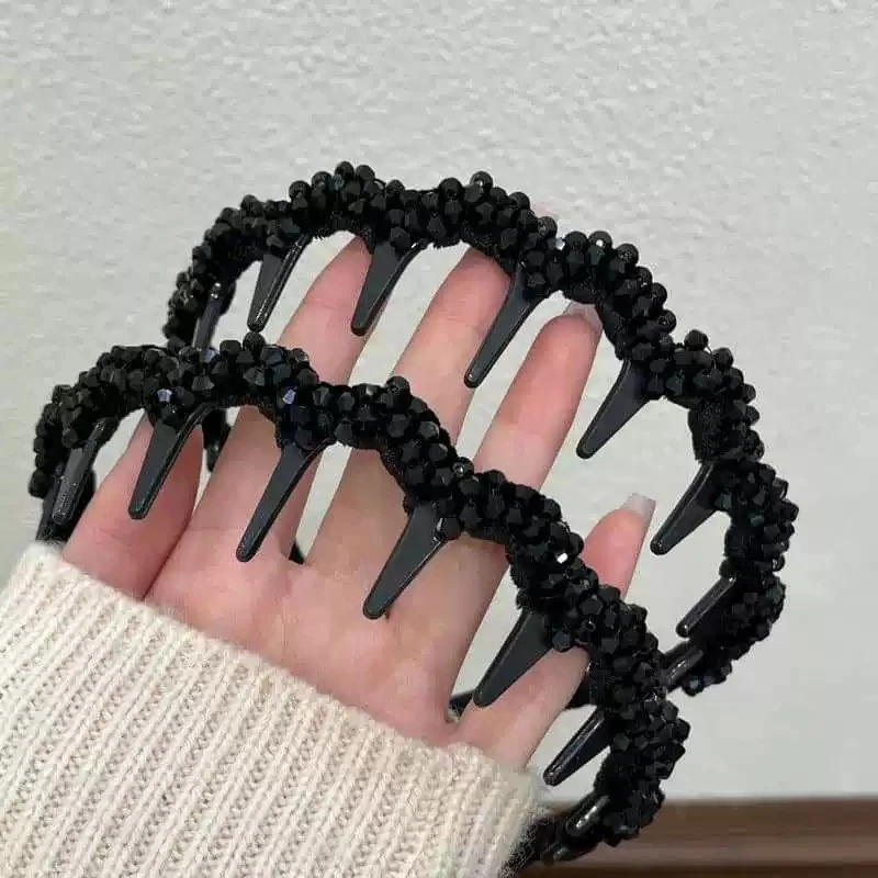 高级感超闪黑水晶重工头箍奢华法式优雅带齿防滑洗脸发卡女头饰品