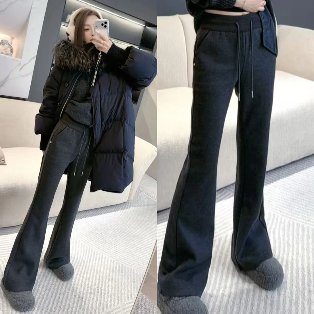 熙薇【纤云漫舞】2025设计师超显瘦大长腿加绒弹力羊毛喇叭裤H6369